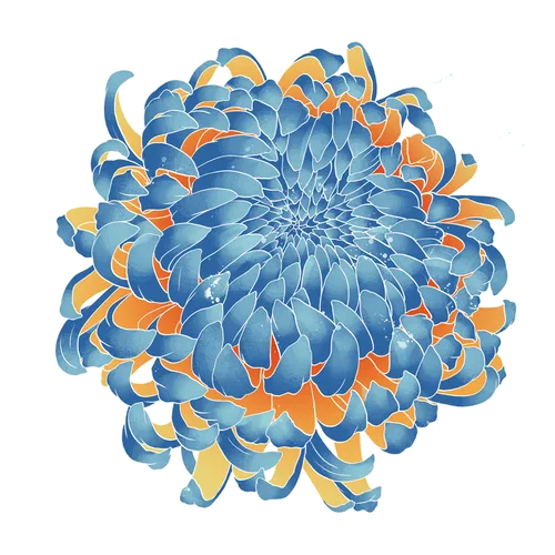 蓝色橙色抽象花卉螺旋动态花朵图案春天春季免扣PNG素材